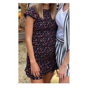Black and Floral Mini Rouched Dress, Size XS